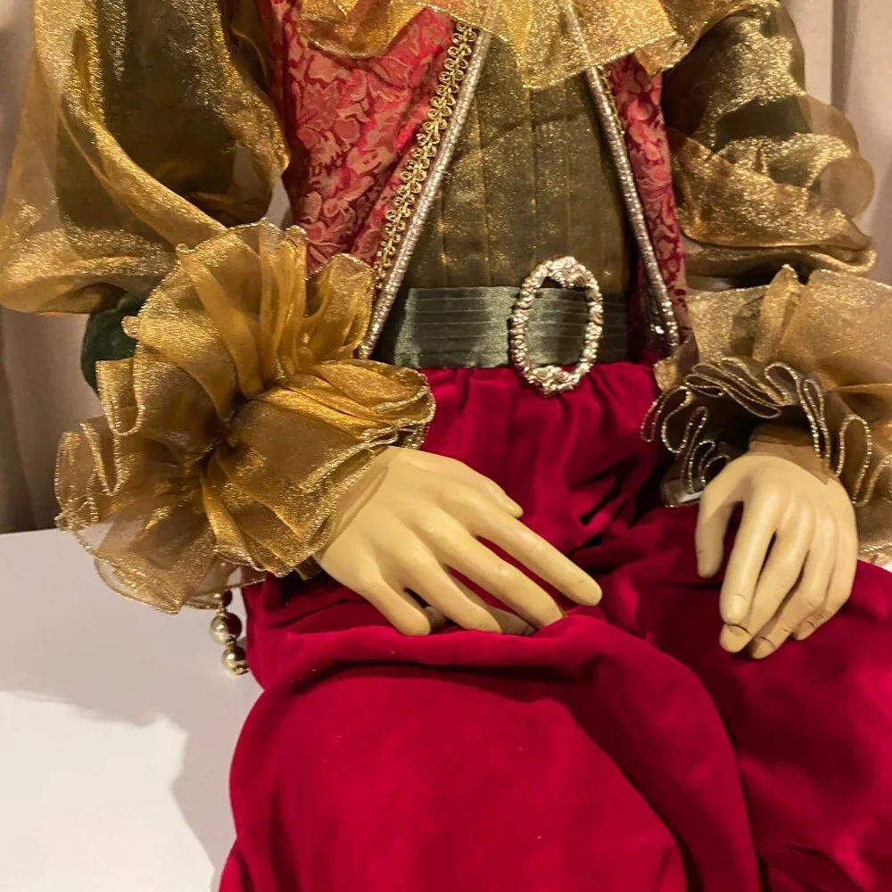 Vintage Life-Size‎ Christmas Elf Jester – 4ft Velvet Decor with Bells